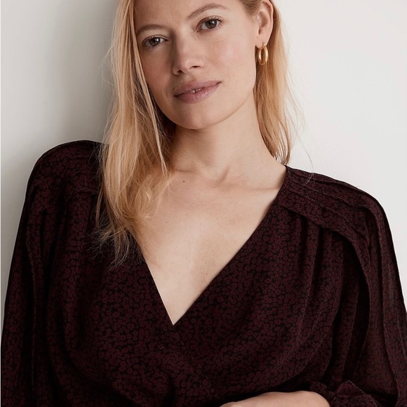 Madewell (Re)sourced Georgette Faux-Wrap Mini Dress SMALL Cabernet - Picture 5 of 12